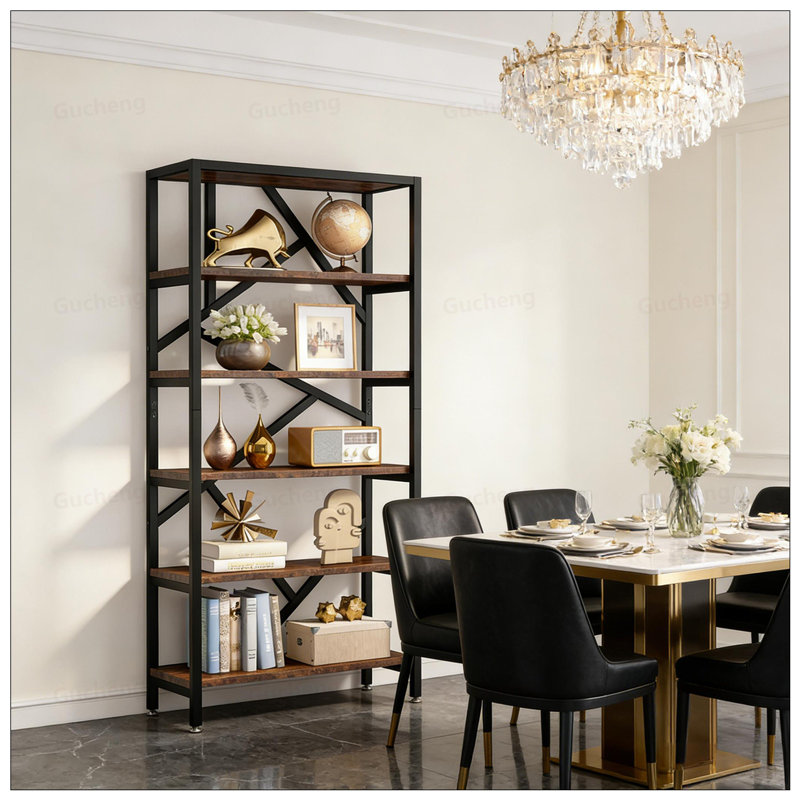 Grande bibliothèque polyvalente à 6 niveaux avec un design robuste pour la maison et le bureau modernes, maximise l'espace de rangement vertical