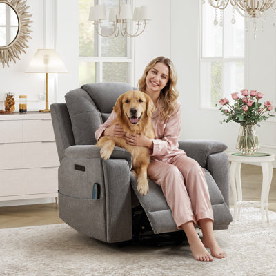 Fauteuil inclinable électrique en chenille de 38,98 po de largeur avec massage à 8 points et ports USB / Type-C de chaleur lombaire et deux porte-gobelets cachés