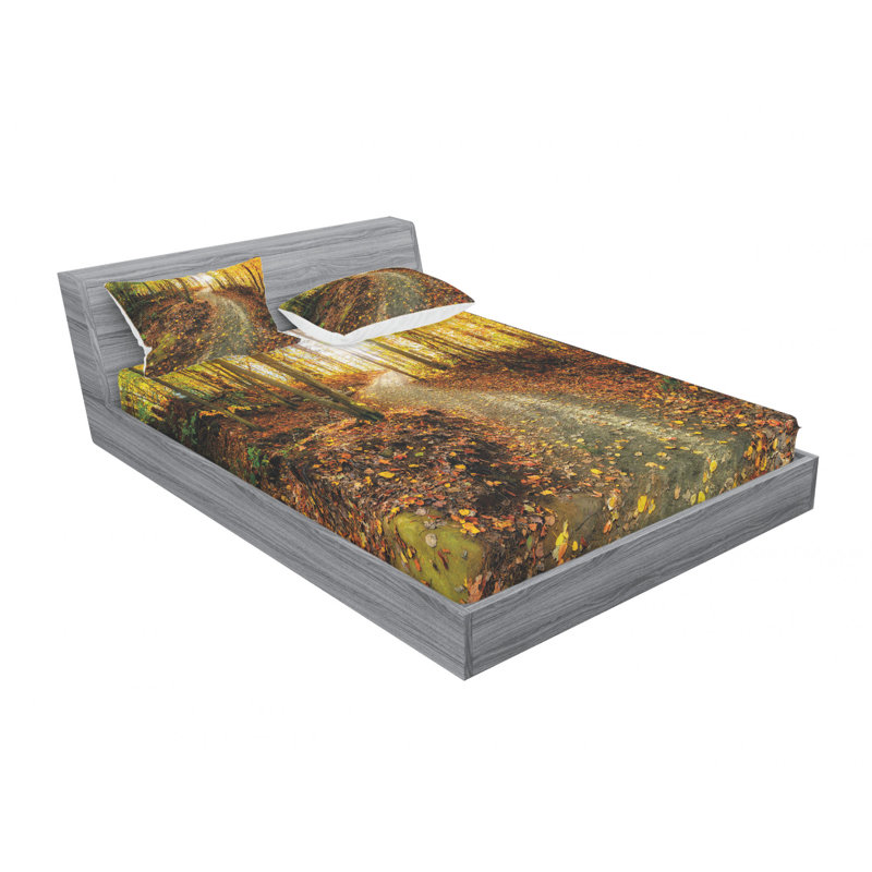 Ensemble de draps inspirant «Early Morning View in the Woods», Ensemble de draps pour lit double avec un drap-hou