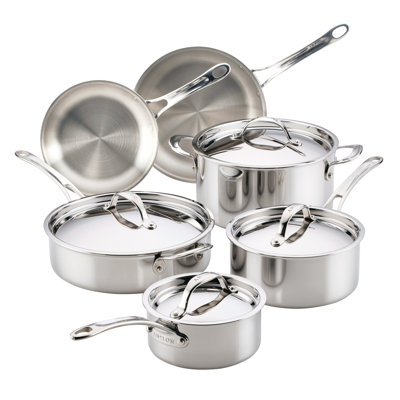 Anolon Everlast Tri-Ply Clad Cookware Set, 10-Piece, Stainless Steel