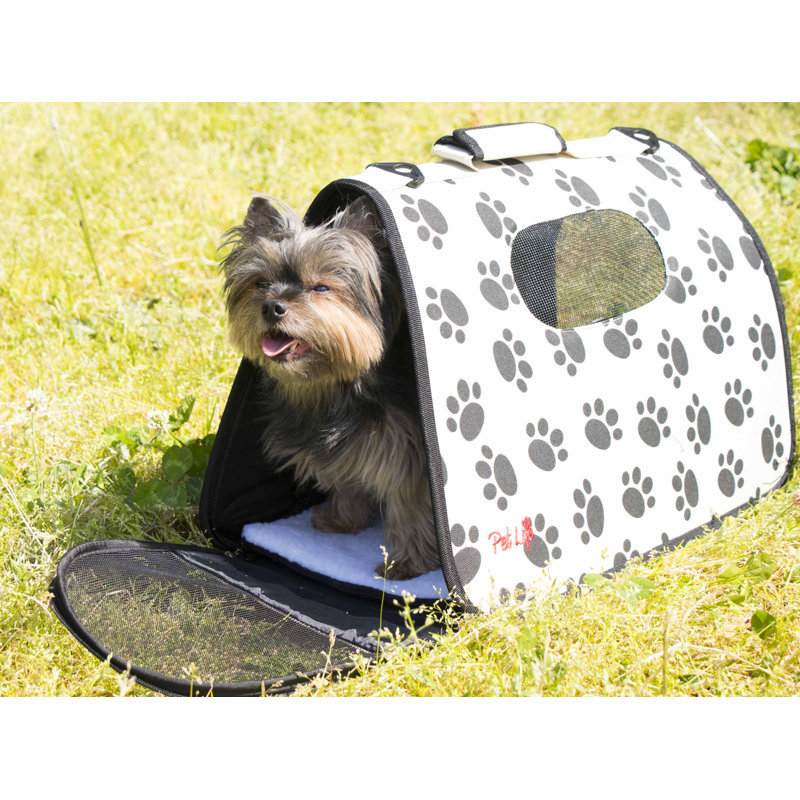 Cage de transport pour animal de compagnie pliable avec fermeture à glissière Pet Life, Motif d'empreintes de pattes
