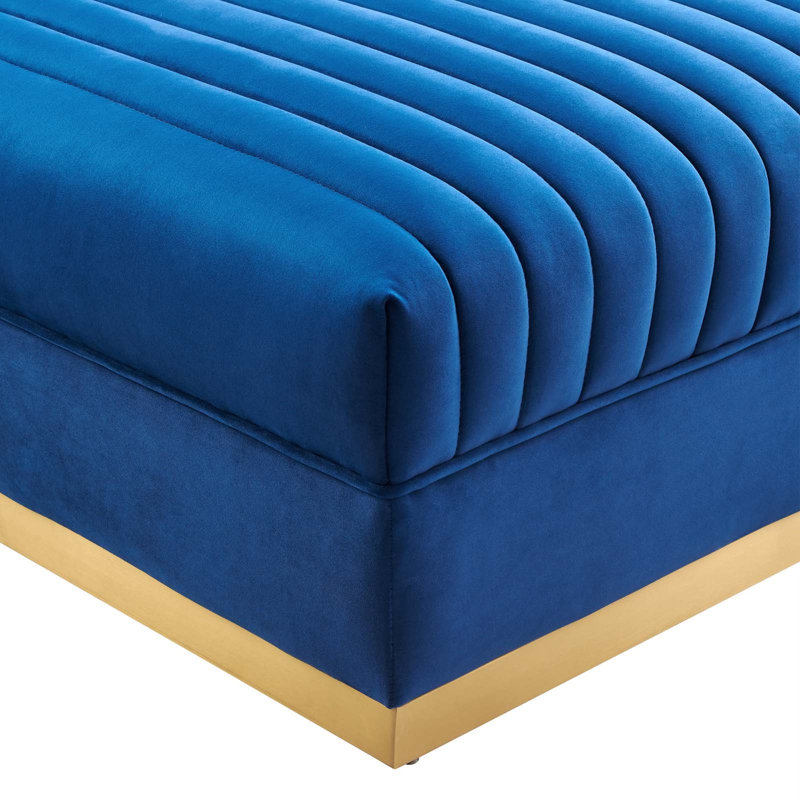 Modway Sanguine Channel Tufted Performance Velvet Modular Sectional Sofa Ottoman, Blue 100% Polyester