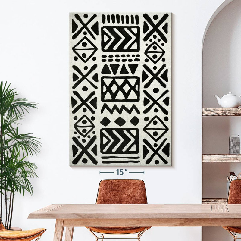 Abstrait géométrique africain sur toile, H 51 po x l 34 po x P 1,25 po