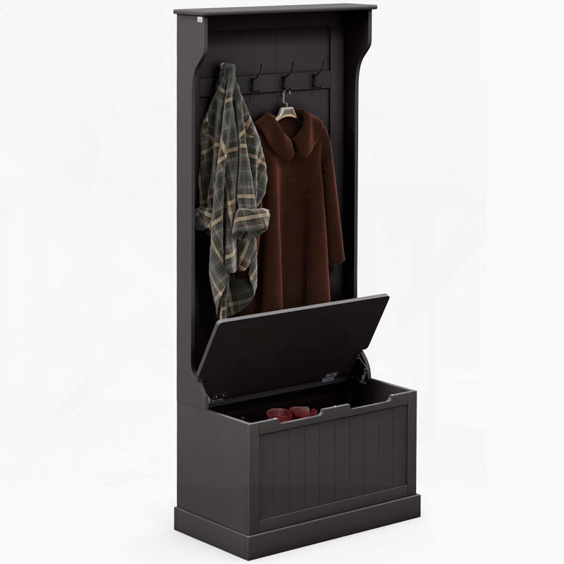 Hall Tree with Storage Bench, Coat Rack with 4 Hooks and Shoe Storage