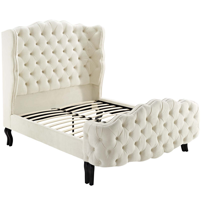 Modway Gracewood Hollow Abumuse Tufted Wingback Velvet Platform Bed, Ivory