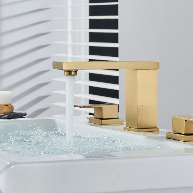 Brushed Gold Widespread Bathroom Sink Faucet 3Hole Basin Vanity Mixer Faucet Tap, Brushed Gold