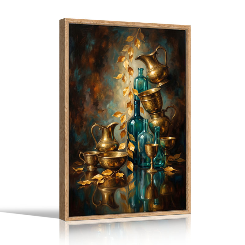 Nature morte dorée sur toile, ensemble de 1, 36"H x 24"W, Natural
