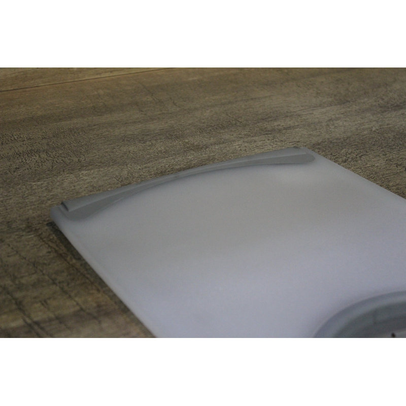 White and Grey Plastic Cutting Board with Built-In Strainer