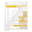 Lit mezzanine double avec escalier de rangement, coiffeuse, garde-robe et ports USB, lumières DEL pour adolescents, blanc et jaune-2046200476