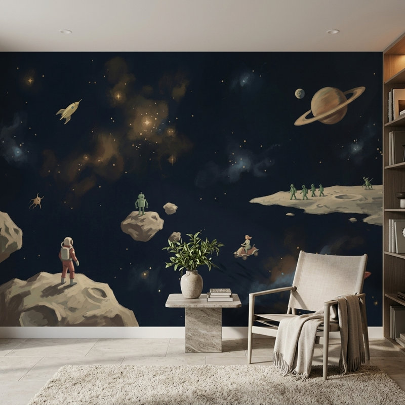 Papier peint espace étoiles planètes, 120 po x 96 po, Non tissé