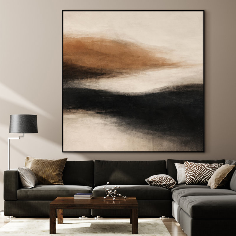 Extra Large Wall Art Fabric Print - Minimalist Neutral Horizon Abstract in Brown and Black for Modern Living Room - "Frame Assembly Required (Unfinished Frame)"