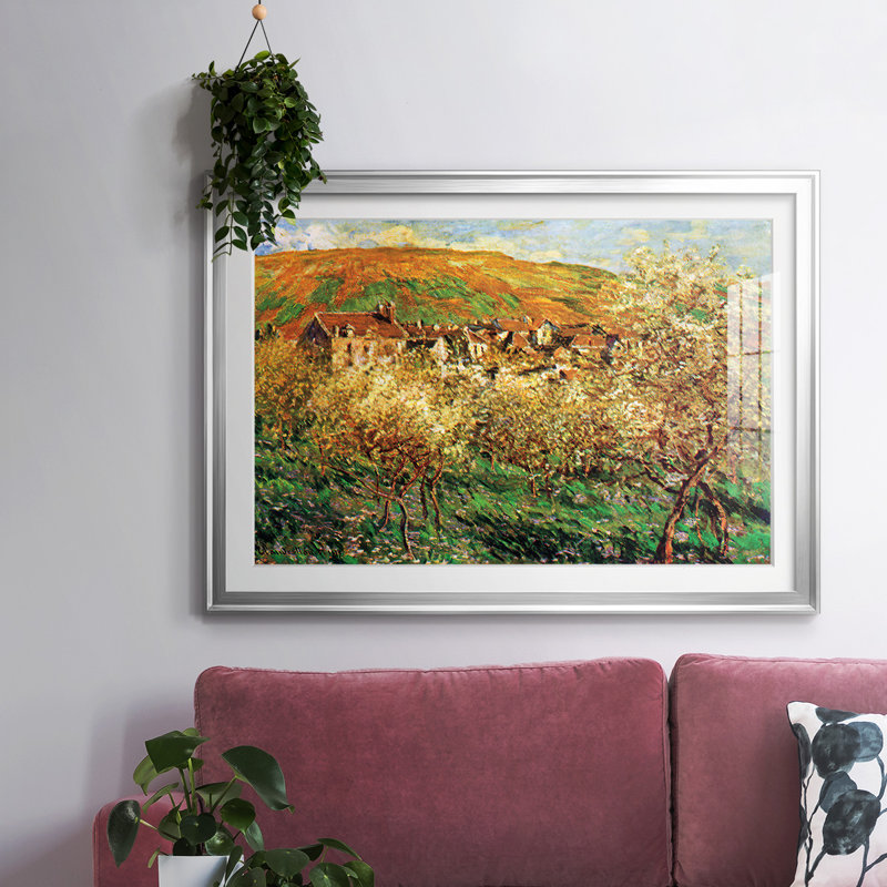 «Flowering Apple Trees» encadré sur papier par Claude Monet, Argent, H 27 po x l 39 po x P 1,5 po