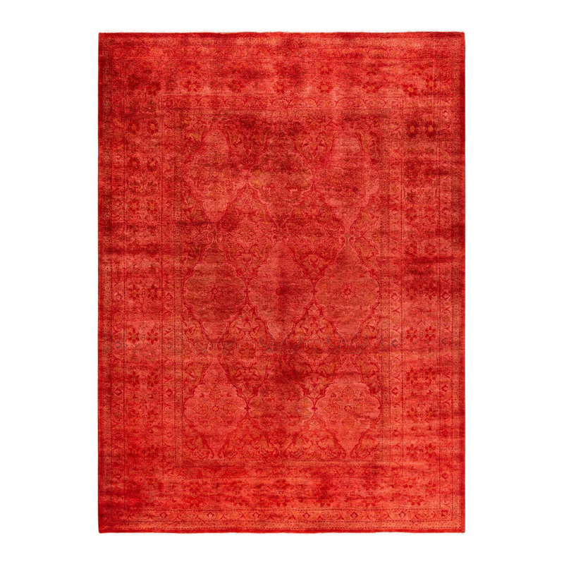 Tapis orange contemporain en laine noué à la main surteint 6 pi 1 po x 8 pi 2 po