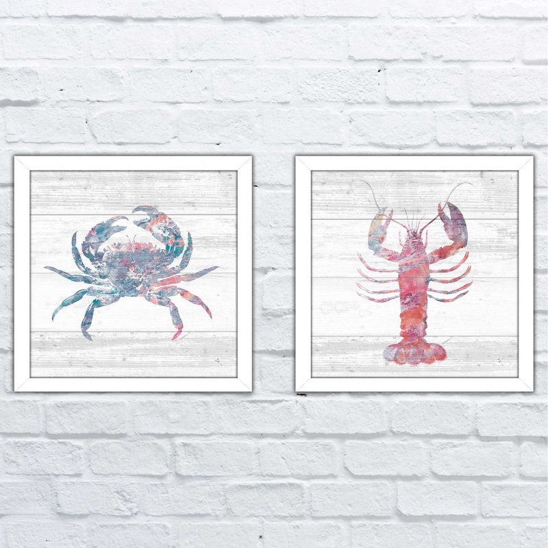 «Ocean Life I», ensemble de 2 reproductions d'art sur papier encadrées, H 16,5 po x l 33 po x P 1 po, Pas de tapis