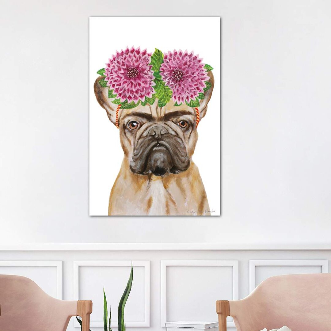 Leinwandbild - Grafikdruck „Frida Kahlo Frenchie White” von Coco de Paris