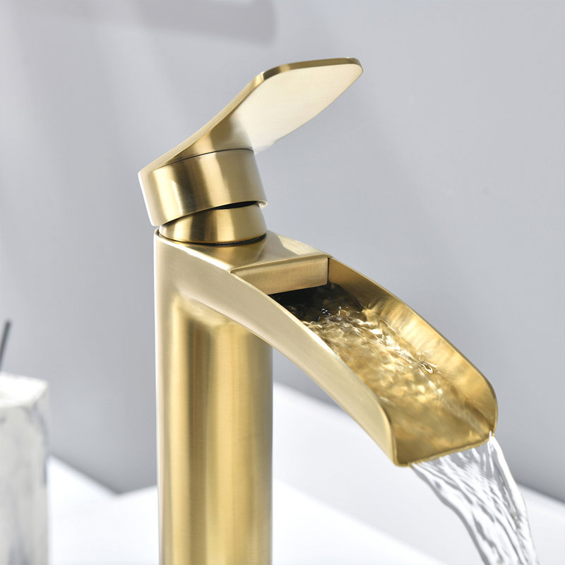 Single-Hole Single-handle Bathroom Faucet with Drain Assembly, Brushed Gold