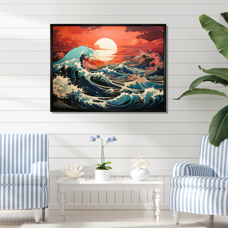 " Dramatic Ocean Waves I ", Black Floater Framed, 24" H x 32" W x 1" D
