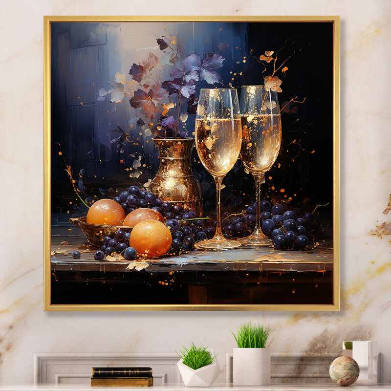 Champagne Champagne Bubble Grapes II, reproduction d'art sur toile, H 30 po x l 30 po, Cadre flottant doré