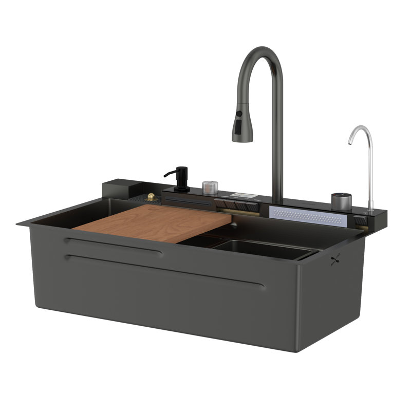 Drop-In Single Bowl Stainless Steel Kitchen Sink With Pull-Down Faucet And Cutting Board