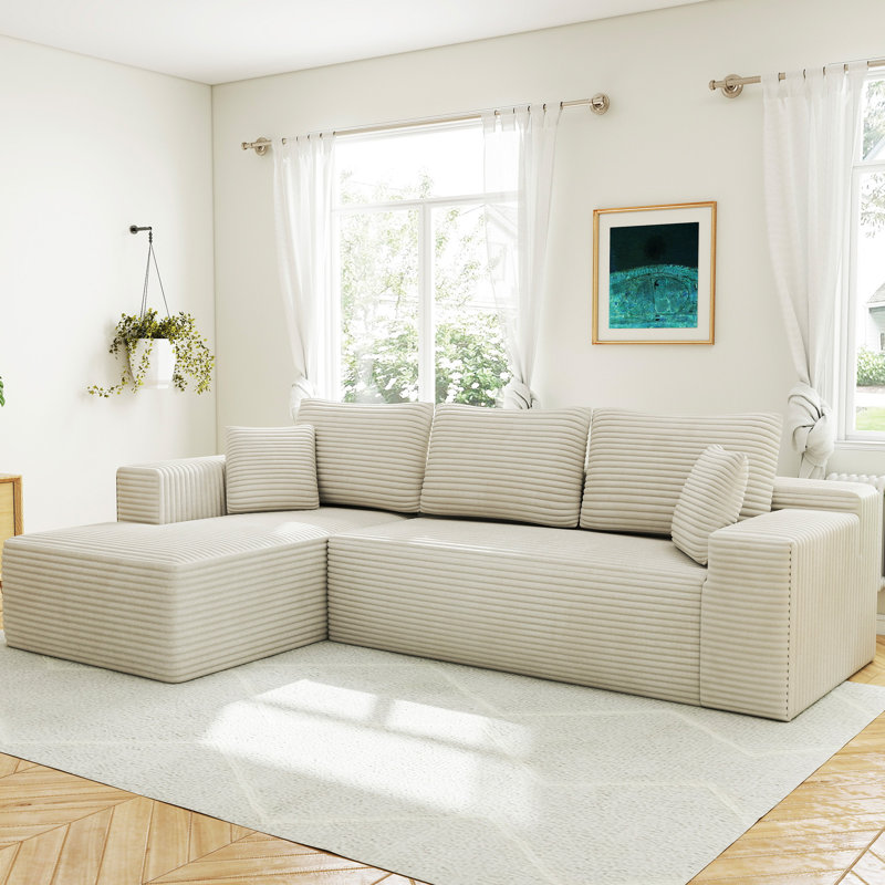 Canapé modulaire Ellie Cloudy Boneless, Orienté à gauche (vu de face), Velours côtelé beige