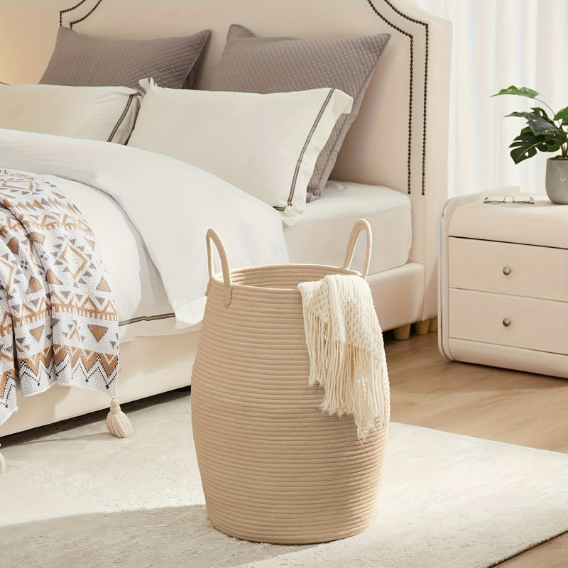 Grand panier à linge en corde de coton 65L avec poignées de transport, Brown