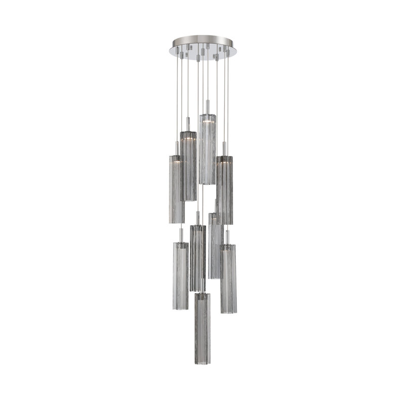 Marguerite 36" Integrated LED Multi-Light Pendant, Polished Chrome, H 136,75 po x l 12 po x P 12 po, Smoke Grey