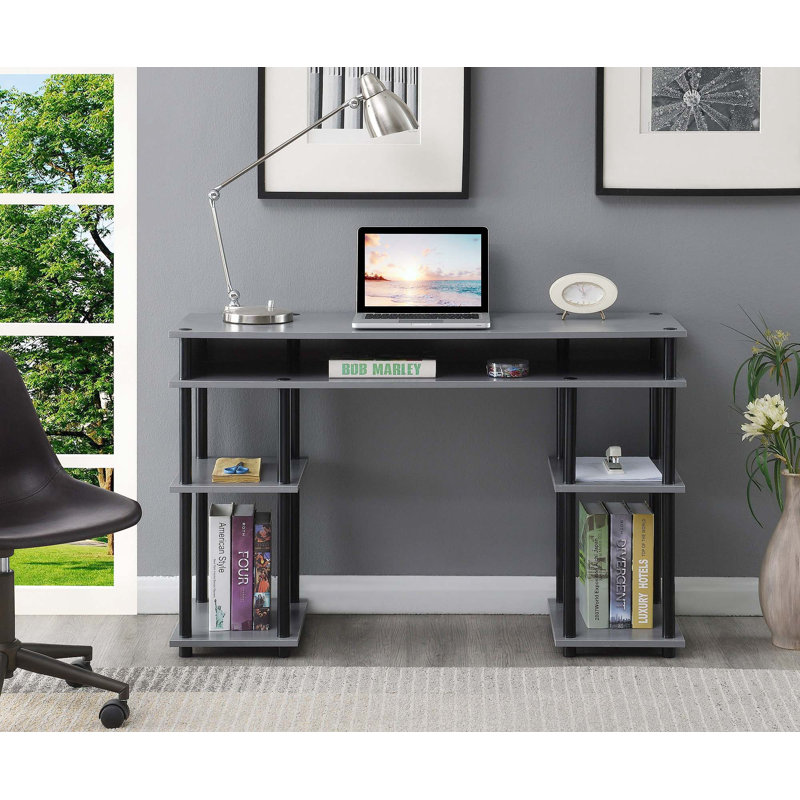 Bureau d'écriture avec tablettes sans outils Edwin, Gris / mâts noirs