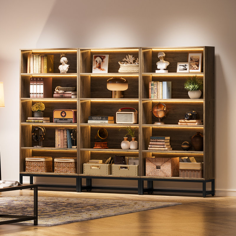 Bibliothèque de 70,8 po de hauteur, étagère de rangement et de présentation à 5 niveaux Glassford, Gris, Oui