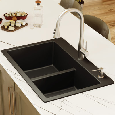 Karran Quartz 33'' X 22'' 50/50 Double Bowl Composite Drop-in Kitchen Sink