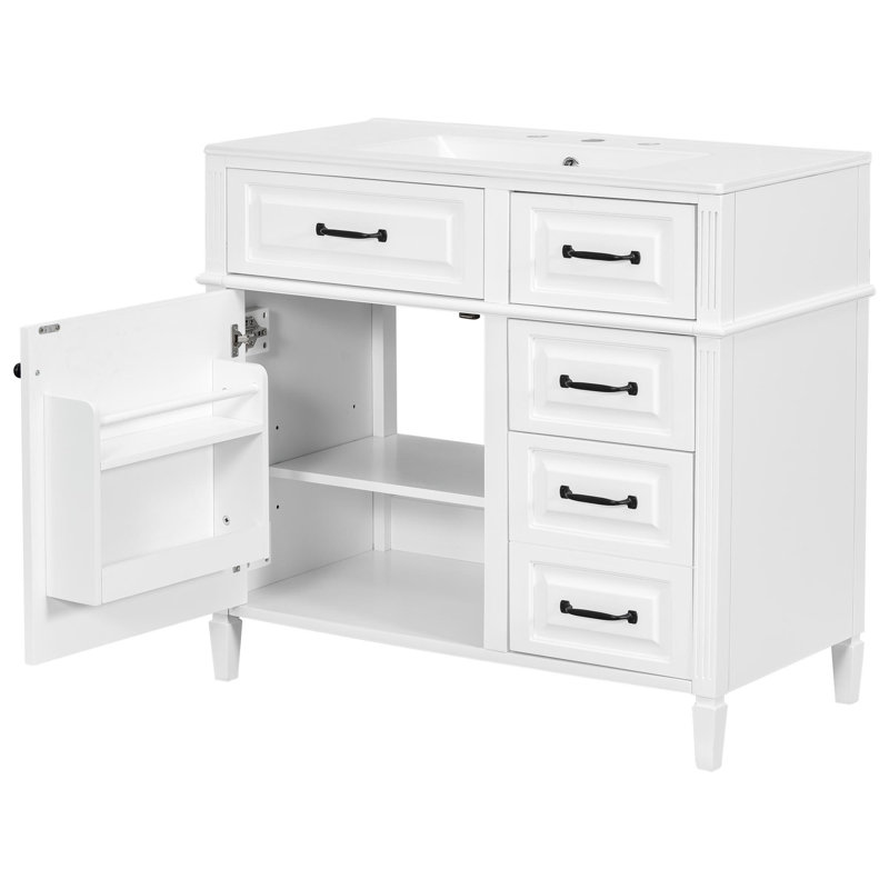 Meuble-lavabo autoportant de 36 po avec lavabo en céramique, Blanc