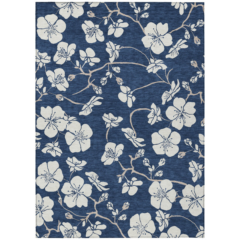 Ensa Navy Washable Indoor-Outdoor Rug - , 10' x 14'