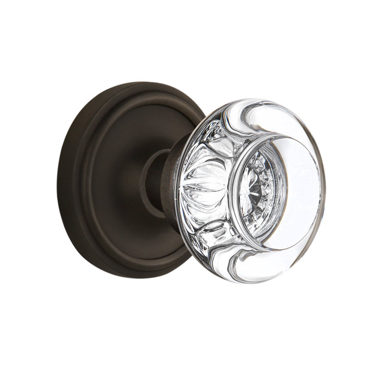 Classic Rosette with Round Clear Crystal Door Knob, Oil-Rubbed Bronze