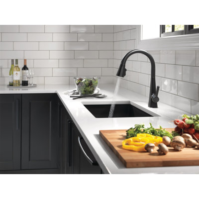 Robinet de cuisine noir mat Lenta avec douchette rétractable, robinet d'évier de cuisine monotrou moderne, poignée simple, noir mat