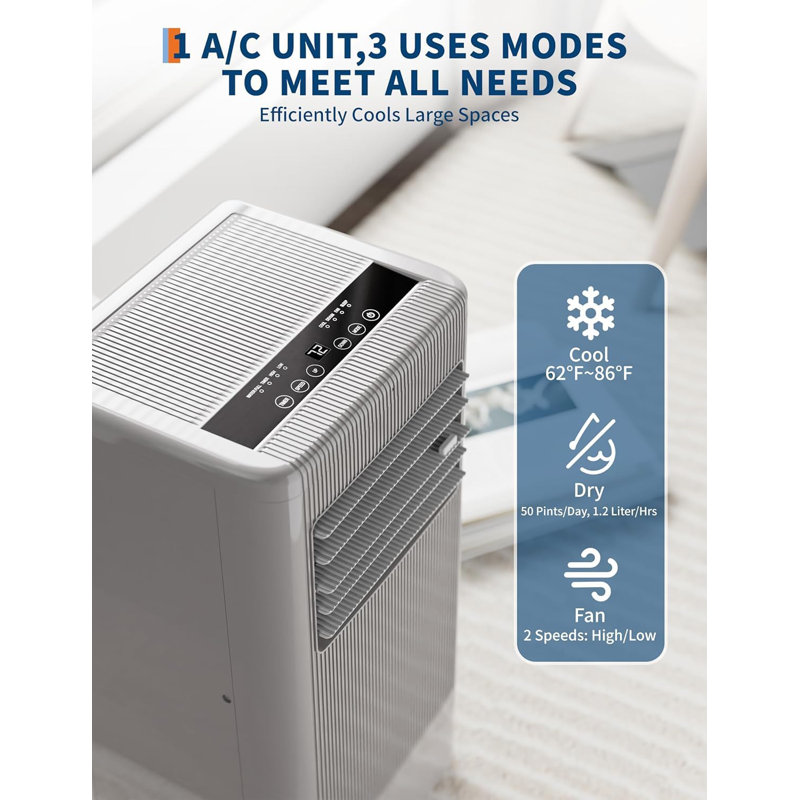Quiet 3-in-1 Portable Air Conditioner with Cooling, Dehumidifier & Fan Modes, Remote Control & Sleep Mode for Bedrooms & Apartments, 10000 BTU