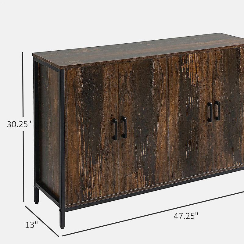 HOMCOM Industrial Side Cabinet Dining Cabinet, Kitchen Cabinets, Coffee Bar Cabinet, with Adjustable Shelves, Retro Brown