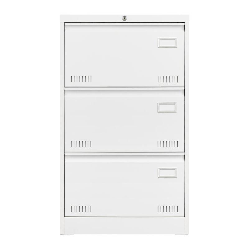 Classeur en métal blanc verrouillable, 3 tiroirs, tiroirs élargis pour un meilleur rangement des dossiers de bureau Blanc, gestion efficace et organisée