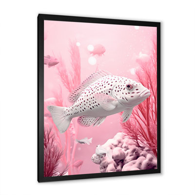 Monochromes roses et blancs avec des poissons rampants I - reproduction sur toile