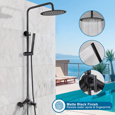 Premium Matte Black Outdoor & Rv Shower System | Stainless Steel Rainfall & Handheld Combo