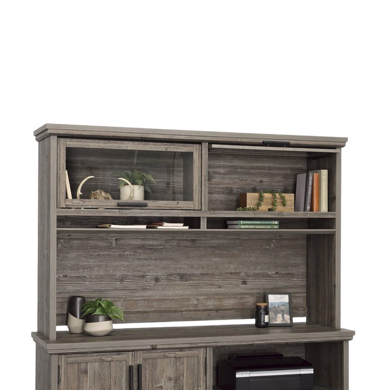 Wood Hutch With Glass Doors, Brown, Brown