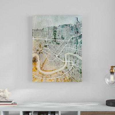 « new orléans city street map orange orange », impression sur toile tendue