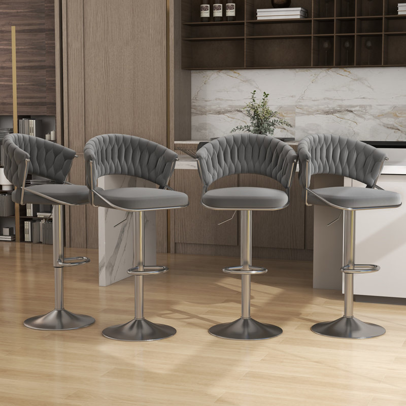 Ginko Modern Adjustable Bar Stools, Swivel Counter Stools with Upholstered Seat, Backrest, Footrest and Metal Frame for Kitchen and Home Bar （Set of 4）