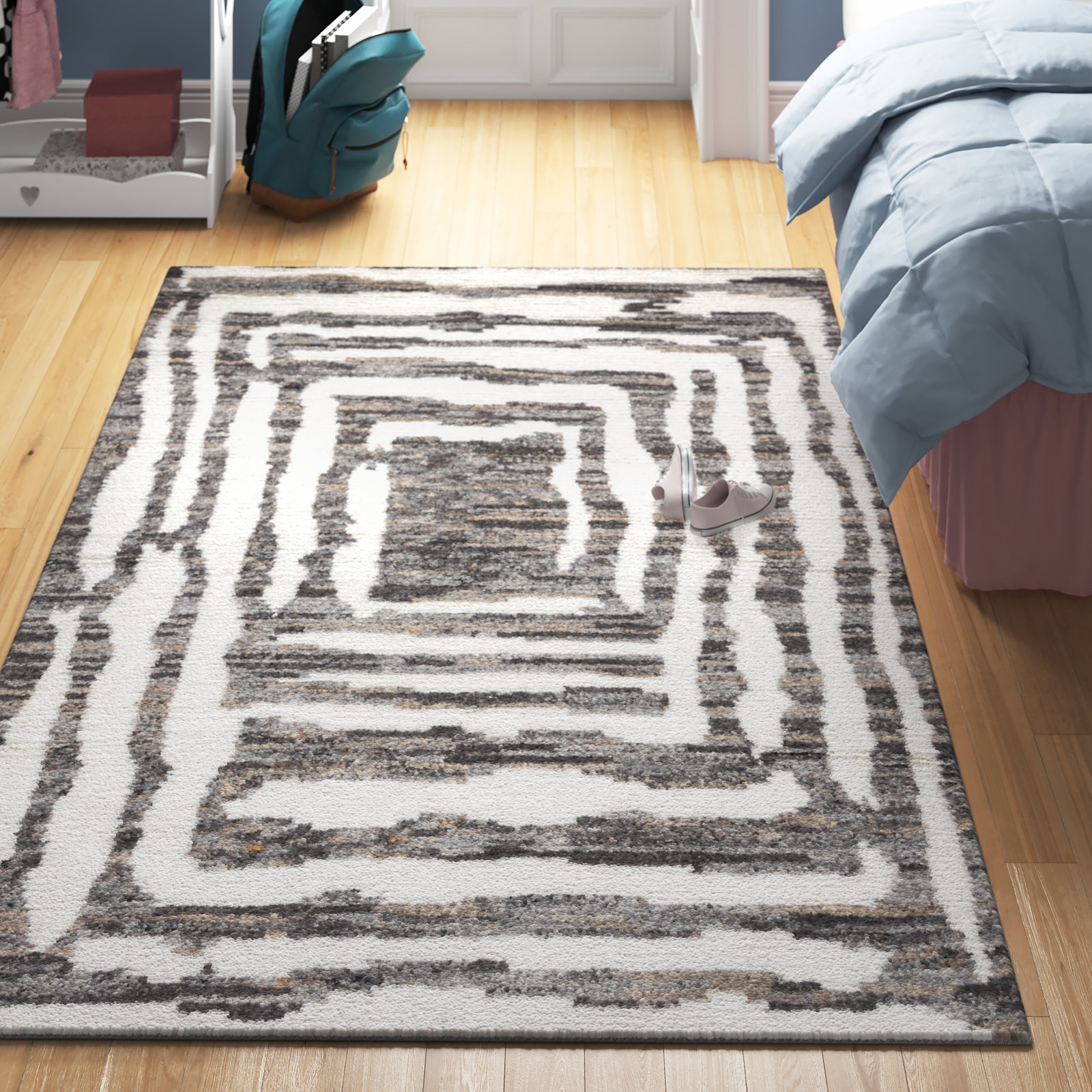 Kass Handmade Wool Ivory/Charcoal Rug, Rectangle 5' x 8'