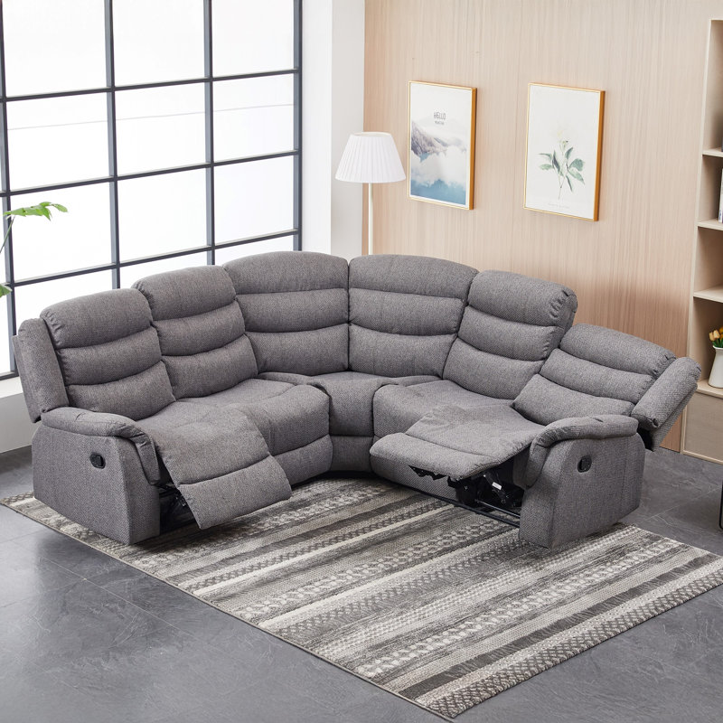 Alesandro 5 Seater Fabric Reclining Corner Sofa , Dark Grey