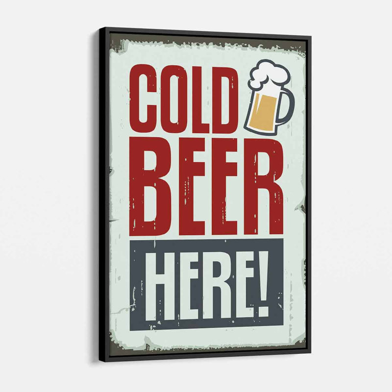 «Flesner Red Cold Beer Here on Canvas», art textuel, H 16 po x l 12 po, Cadre noir