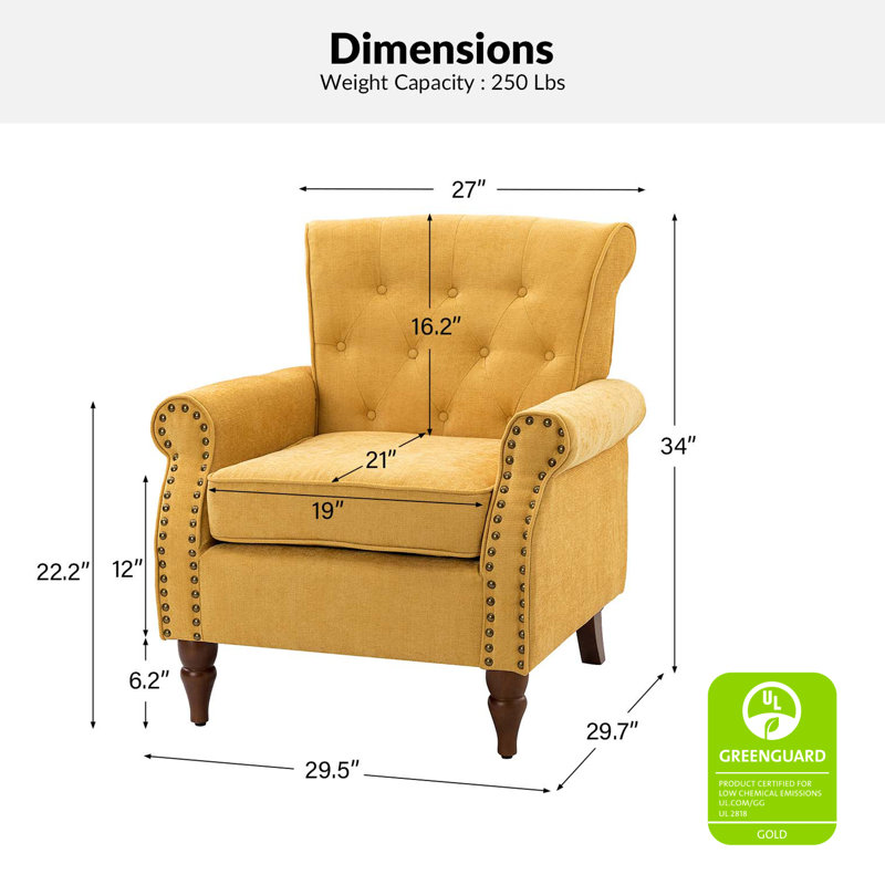 Fauteuil capitonné 29,5 po Anine, Polyester moutarde