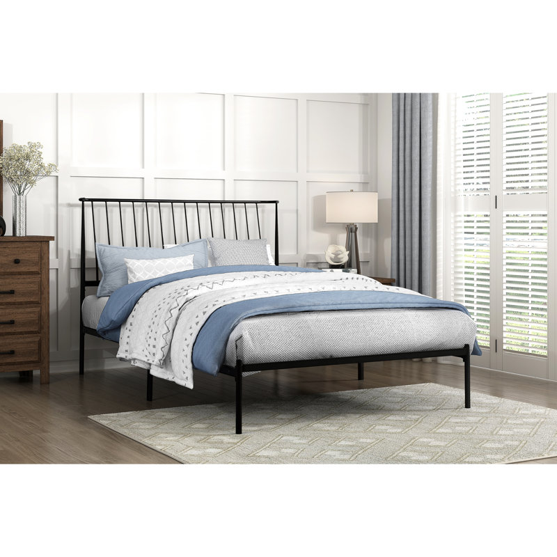 Grand lit plateforme en métal pour chambre à coucher, couleur noire - Chambre transitionnelle dans une pièce décorative moderne