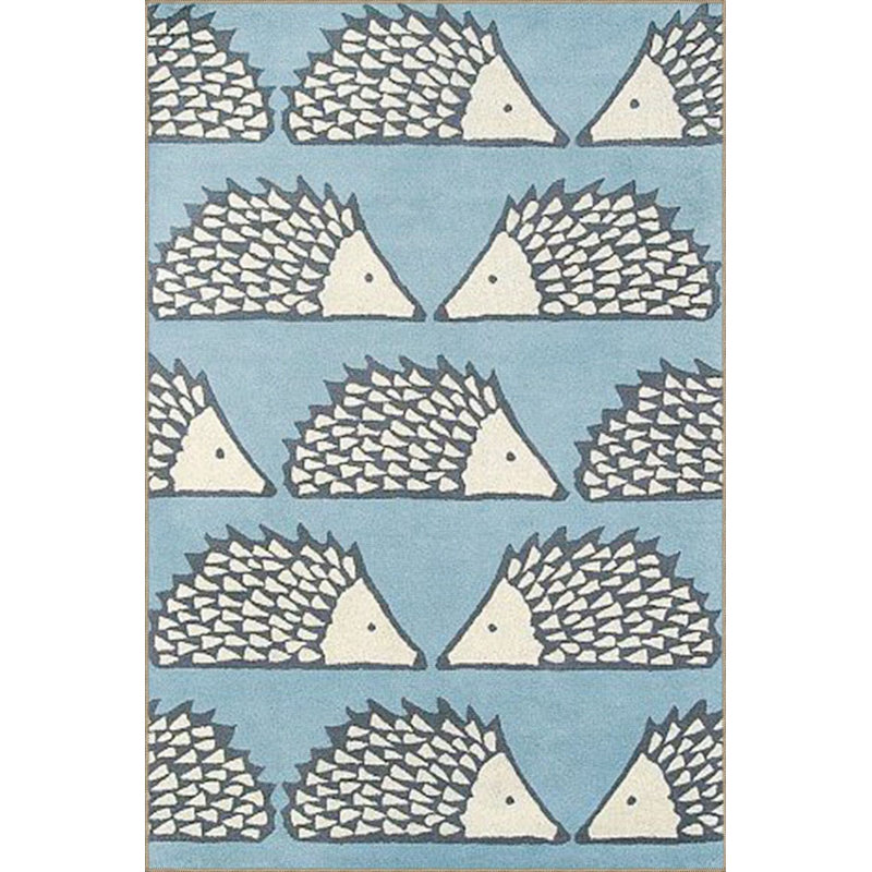 Tapis bleu tissé à motif animal hérisson, Sous-tapis rectangulaire 2 pi 6 po x 4 pi 11 po