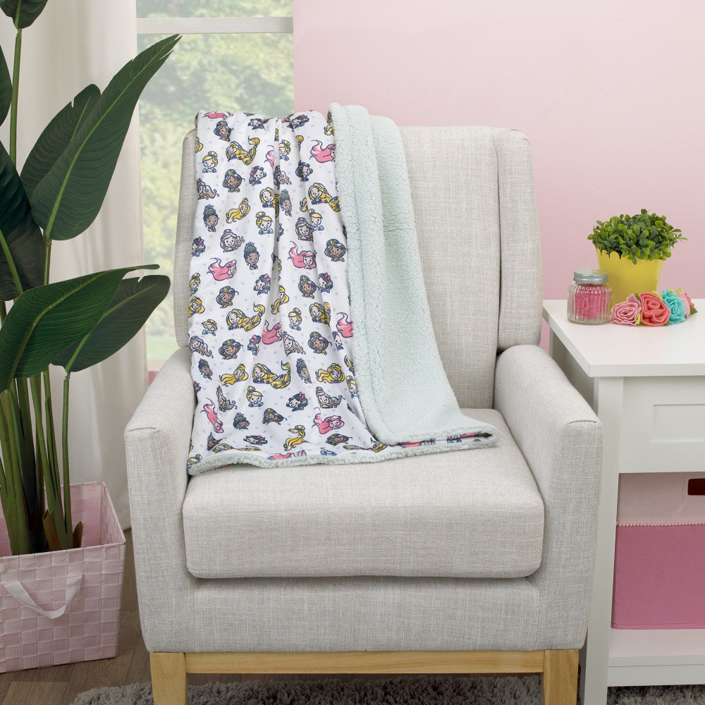 NoJo Disney Princess Dot Super Soft Baby Blanket with Sherpa Back Disney