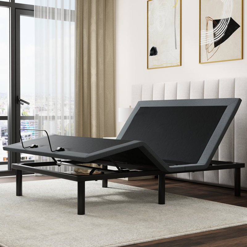 Queen Size Adjustable Bed Base Os4 In Black And Grey Split Top Design, Comes With Head Foot Position Adjustments, Zero Gravity One - Touch Return To Initial Flat State, Extra Strong Frame