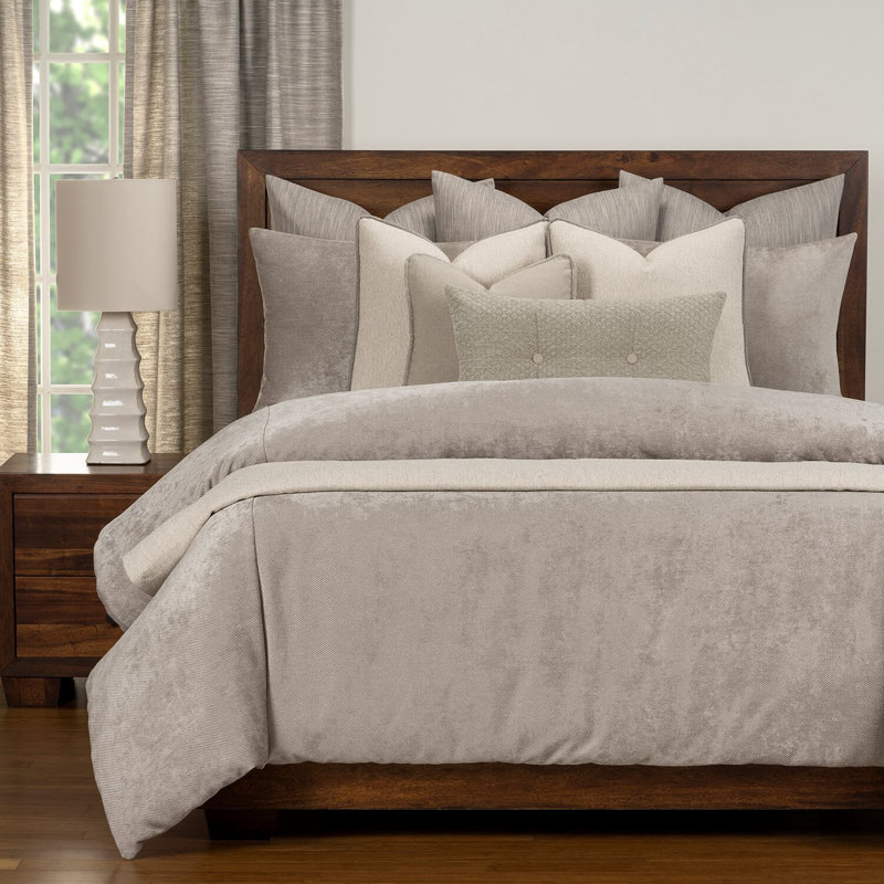 Ensemble de housse de couette et insert en velours Tasha, Housse de couette pour grand lit, Gris